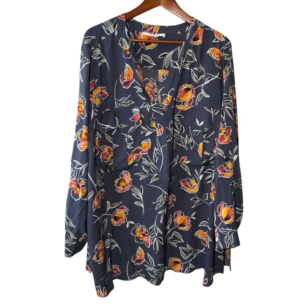 Pennington's In Every Story Grey Floral Tunic Blouse Size 2x